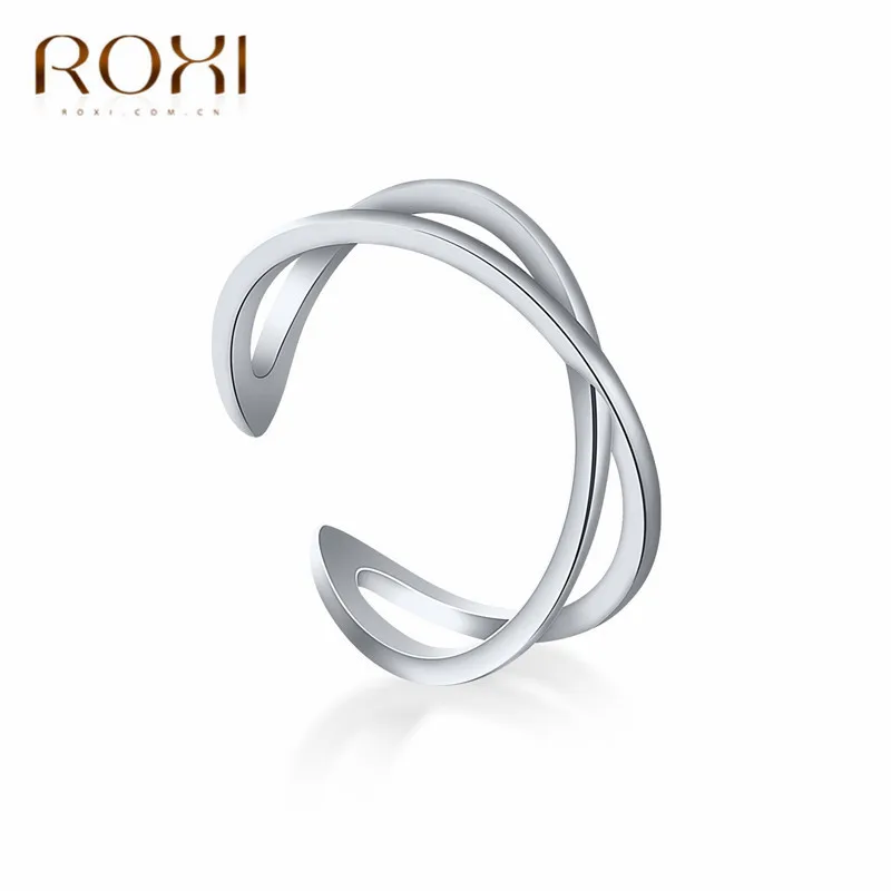 Silver ROXI, Ретро стиль, 925 пробы, серебряный крест, кольца для женщин, подарок на свадьбу, модные ювелирные изделия, большое регулируемое кольцо, минималистичное кольцо на палец - Цвет основного камня: Silver