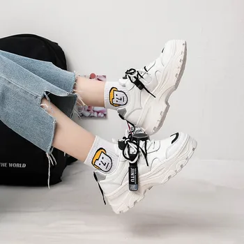 

Chunky Sneakers Women 2020 Spring Summer PU Leather Height Increasing Casual Shoes Fashion Lace-up Sport Shoes Platform Shoes