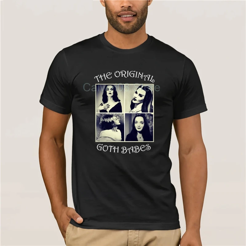 Крутая Мужская футболка с круглым вырезом Vampira Morticia Adams Munster Bride of Frankenstein