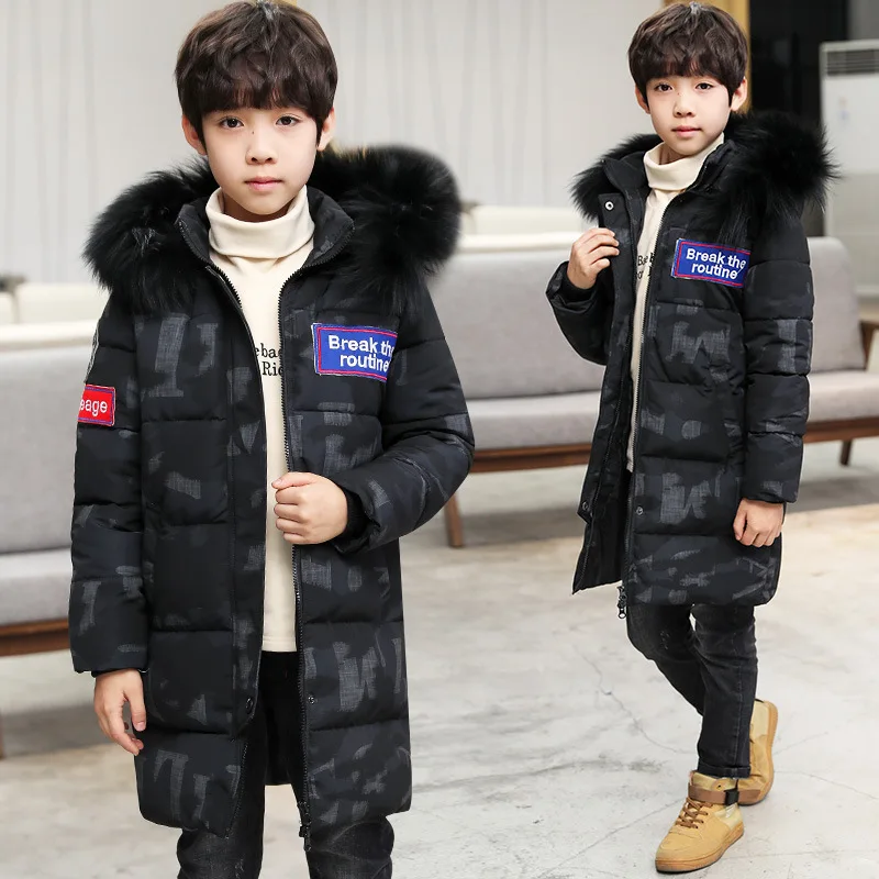 

Camouflage 2019 Children's Down Jacket Long Thick Boy Winter Coat Duck Down Kids Winter Jackets for Boy Outerwear Fur Collar