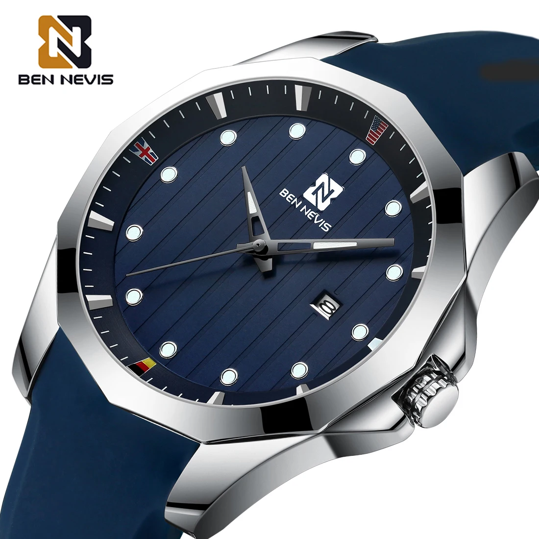 

BEN NEVIS Men Watches Quartz Movement Fashion Blue Silicone Band Top Brand 2020 Relogio Masculino