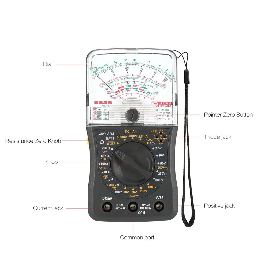 Mini Handheld Analog Multimeter AC/DC Voltmeter Ammeter Resistance Continuity Capacitance Battery dB Capacitance Tester