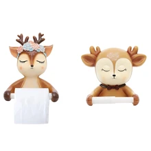 2 Pcs Mount Toilet Paper Holder Bathroom Kitchen Roll Paper Accessory, Baby Deer & Little Flower Deer