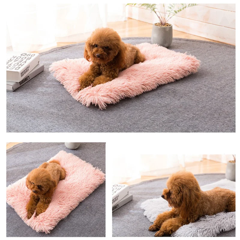 Длинная плюшевая кровать для собак и кошек зимний теплый коврик питомцев