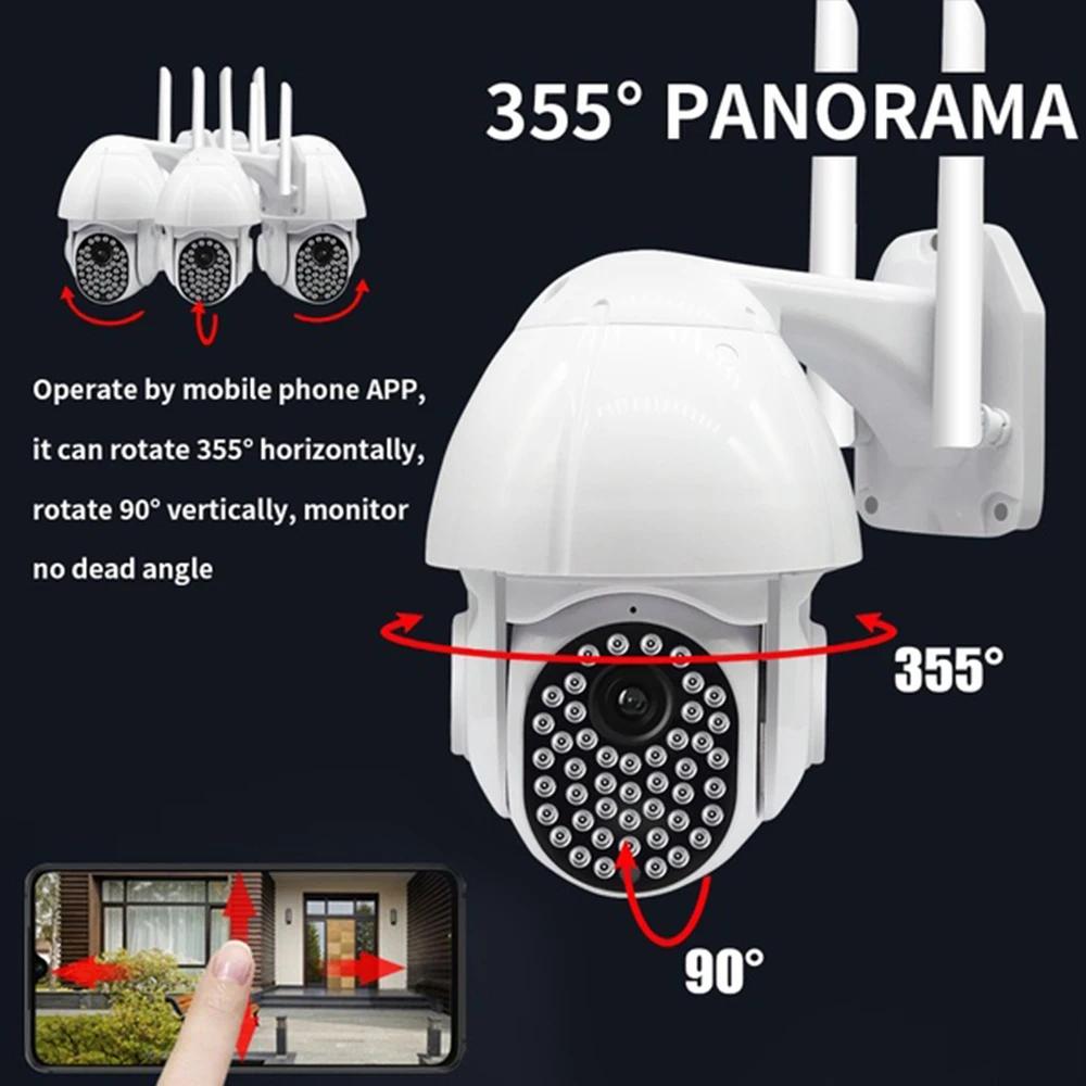 1080P две антенны PTZ IP камера Wifi 2MP Облачное хранилище 46 шт. светодиодный светильник сирена сигнализация P2P аудио домашняя камера видеонаблюдения