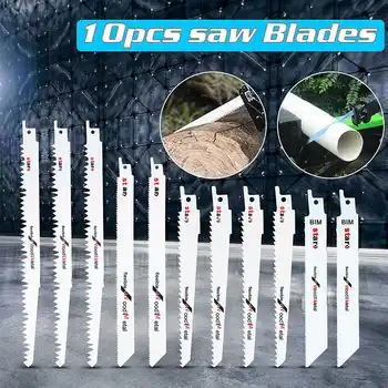

NEW 10pcs/Set Saw Blades Set Carbide Woodworking Wood Fibreboard Metal Cutting Reciprocating Saw Blades Power Tools Accessories