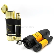 COHIBA 50th юбилей карманные металлические ветрозащитные зажигалки 3 синий фонарь огонь пламя сигарета зажигалка с клапаном фонарь Adjuste