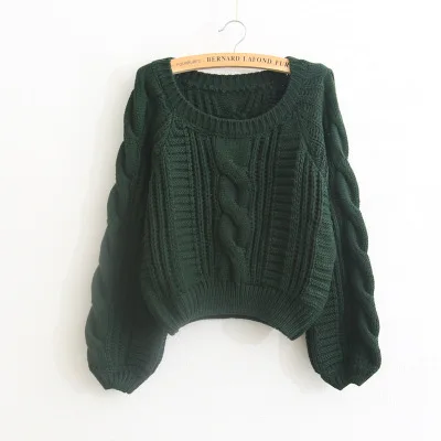 Army Green Женские свитера, новинка, желтый свитер, джемперы, карамельный цвет, Harajuku, шикарный короткий свитер, витой пуловер - Цвет: Army Green