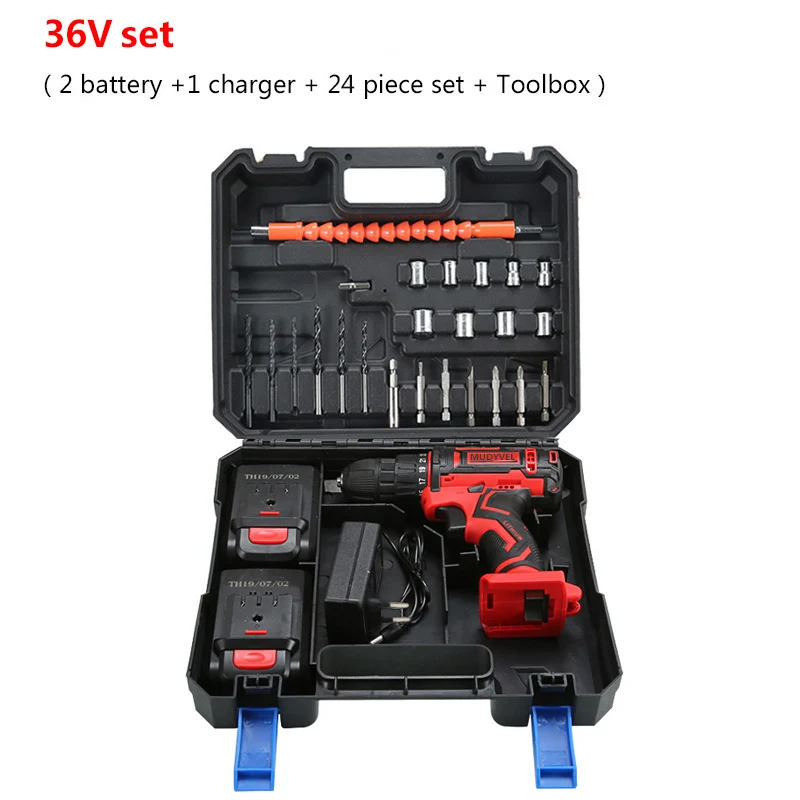 36V Set Беспроводная электрическая мини-дрель 12 В 16,8 в 36 В, аккумуляторные батареи, электроинструменты, 3/8 дюйма, 2 скорости, с набором инструментов, аккумуляторная отвертка - Цвет: 36V Set