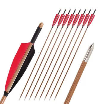

6/12/24pc 34 inch Wood Skin Carbon Arrows With 5" Real Feather for Longbow Recurve Bow Hunting