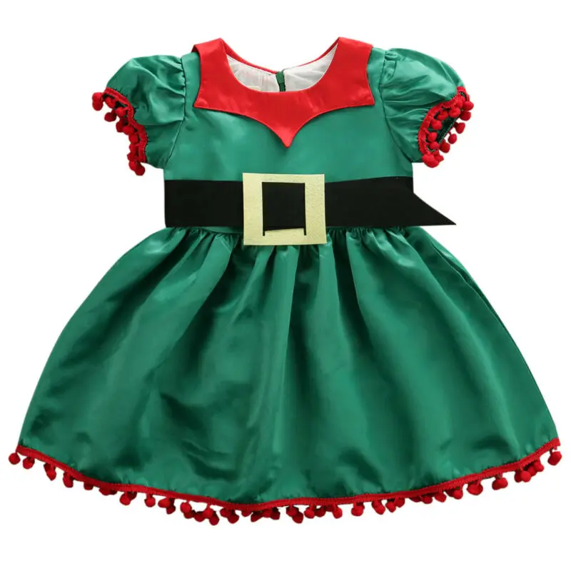 Emmababy Toddler Baby Girl Kid Christmas Clothes Dress + Belt Xmas Party Tops Green | Детская одежда и обувь