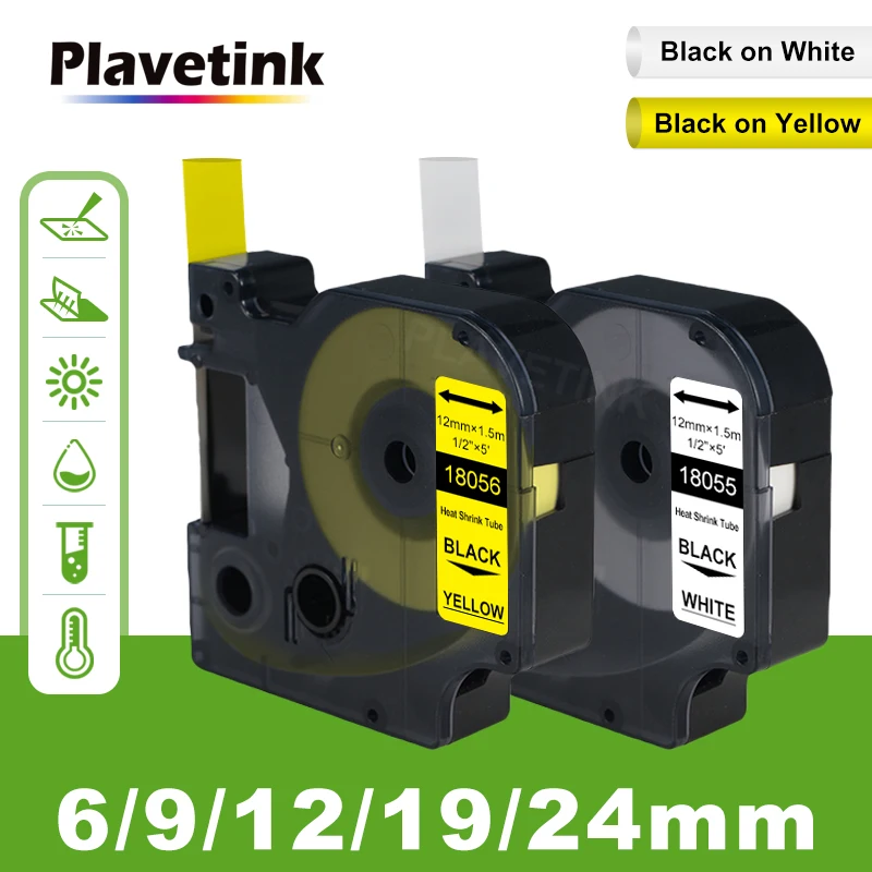 Plavetink 18055 18053 18056 Nastro Per Etichette Termorestringenti Compatibile Per Dymo Rhino Label Maker 5200 6000 4200 6500 12Mm 18051