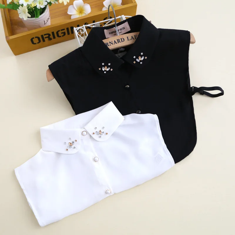 

Chiffon Fake Collar Half Shirt Decor Ladies Shirt Fake False Collar For Women Black White Detachable Collar Lapel Faux Col Tie