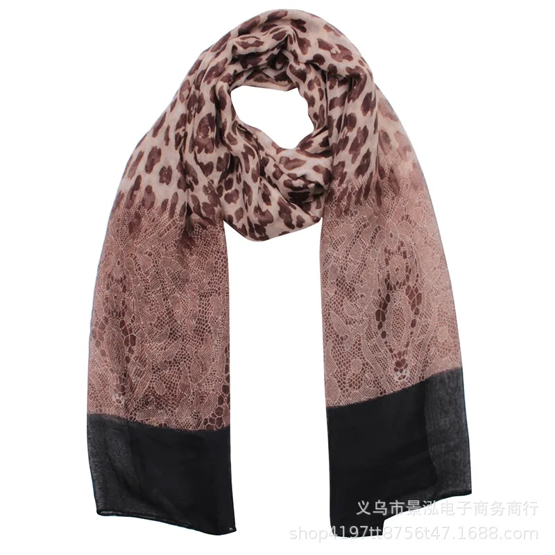 

Leopord Pattern Faux Similar to Edge Monochrome Short Side Four Sides Covered Edge Europe And America Temperment Scarf