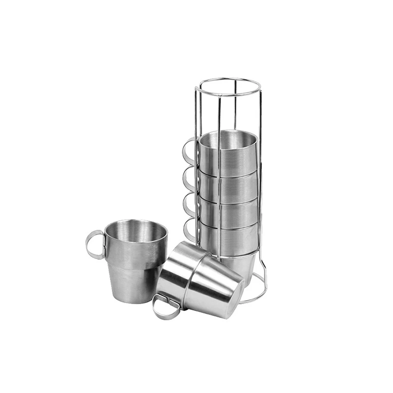 5 7pcs Double Layer Anti Scald Stainless Steel Stackable Water Coffee Cup Set With Cup Holder Stand Reusable Coffee Cup Coffeeware Sets Aliexpress