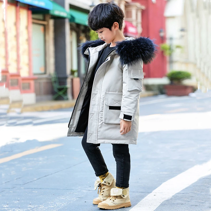 

Children's Down Jacket Boy Coat&Parka Zipper Pocket Jacket Toddler Children Winter Dress Warm Kids Outerwear Beatiful Fur