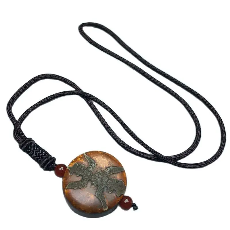 

Tibetan Natural Weathered Agate Double Longevity Old Dzi Necklace Pendant