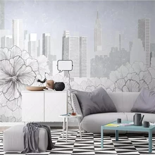 Современный минималистичный рисунок линии цветок городской архитектура ТВ фон настенная живопись на заказ Большая фреска зеленые обои