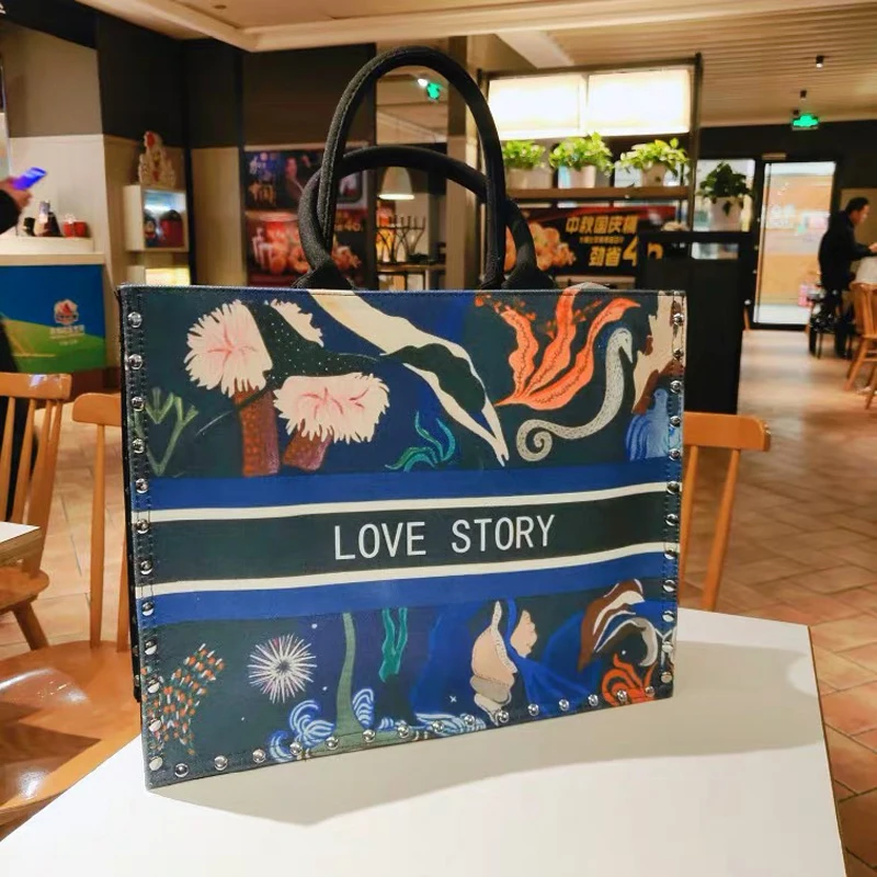 

2019 women's bags National Wind Printed Canvas Tote Casual Beach Bags female luxury Handbags shopper Bag designer large capacity