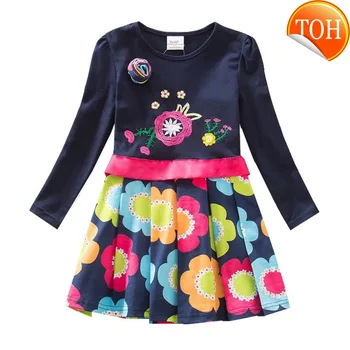 

Cotton Toddler Flower Girl Long Sleeve Dress Autumn Winter Knee-Length Dresses Casual Clothing for Girls 1-8 Years