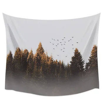 

Birds Fly Away From The Misty Woods Wall Tapestry Cover Beach Towel Picnic Yoga Mat Home Decoration
