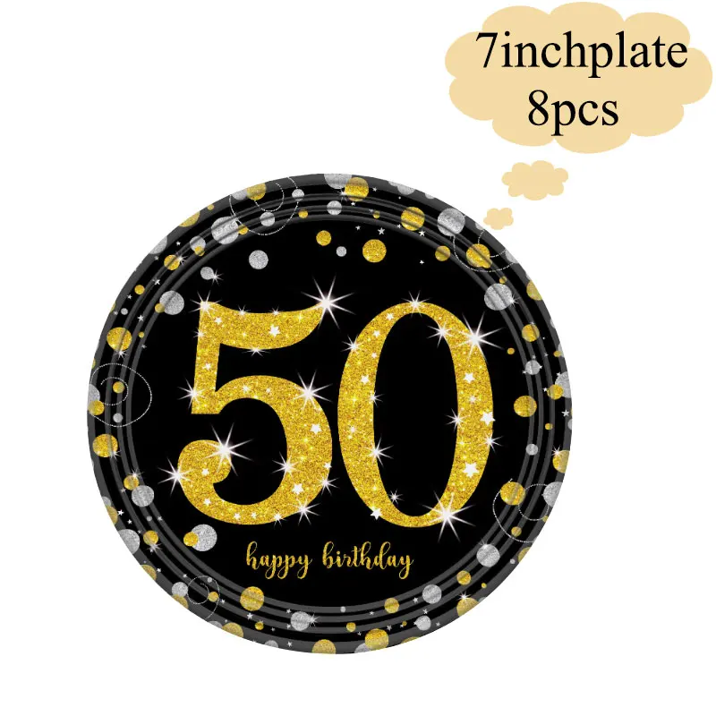 7inchplate8pcs Черная тема вечерние одноразовая посуда украшение шар baby shower 21/30/40/50/60/70/80 лет вечерние баннер - Цвет: 7inchplate8pcs