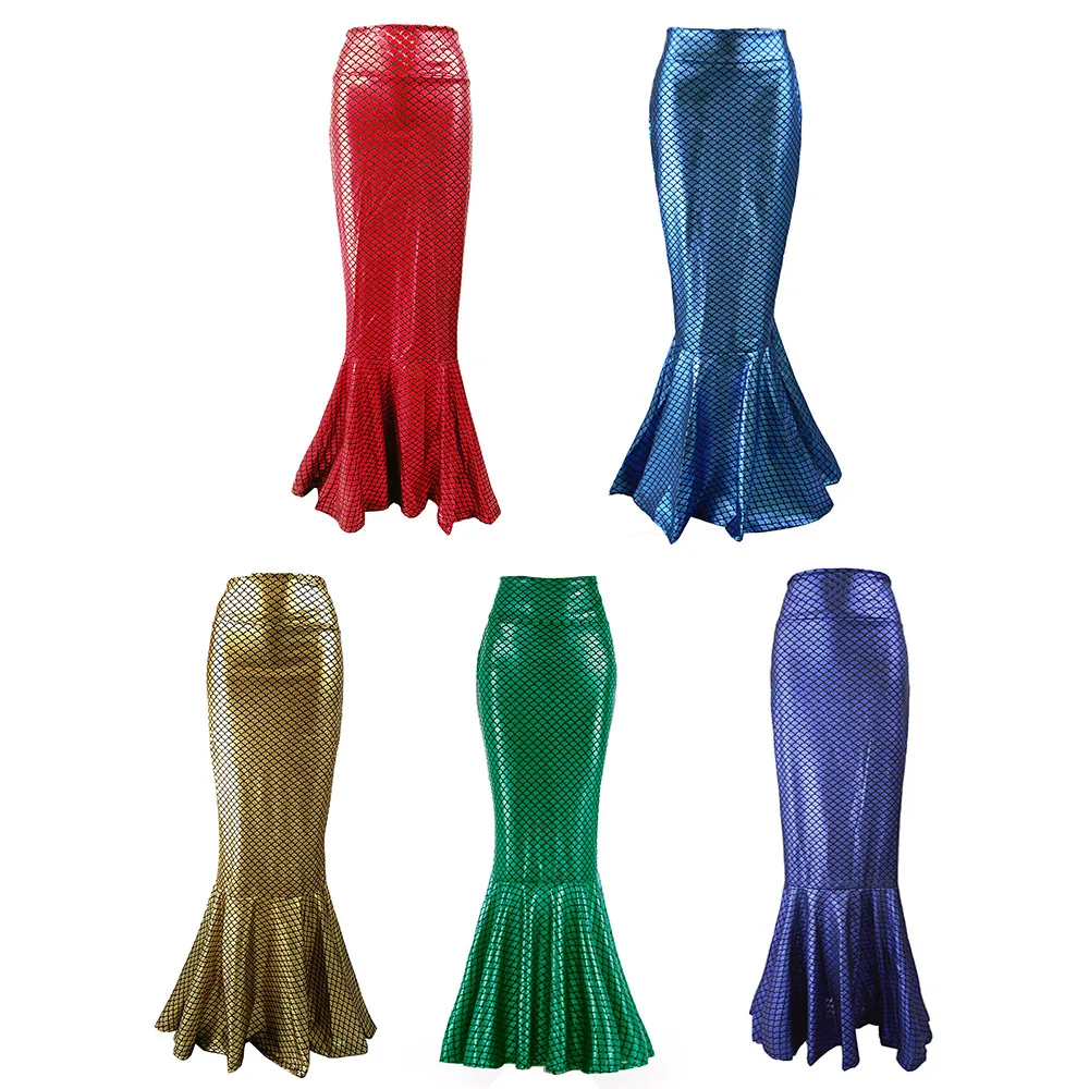 Mermaid Skirts Womens Sexy Bodycon Long for Women Cosplay Trumpet Fish Scale Print Green Mini Woman Mujer Faldas | Женская одежда