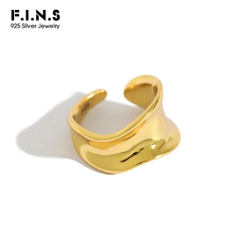 

F.I.N.S Korean Style Woman S925 Sterling Silver Ring Irregular Concave Minimalist Glossy Open Female Ring Silver 925 Jewelry