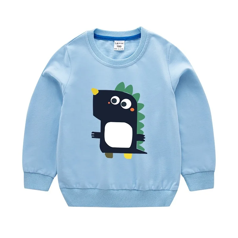 Children's sweater cartoon dinosaur print children's clothing new spring and autumn boys and girls long-sleeved Sweatshirts - Цвет: Light blue