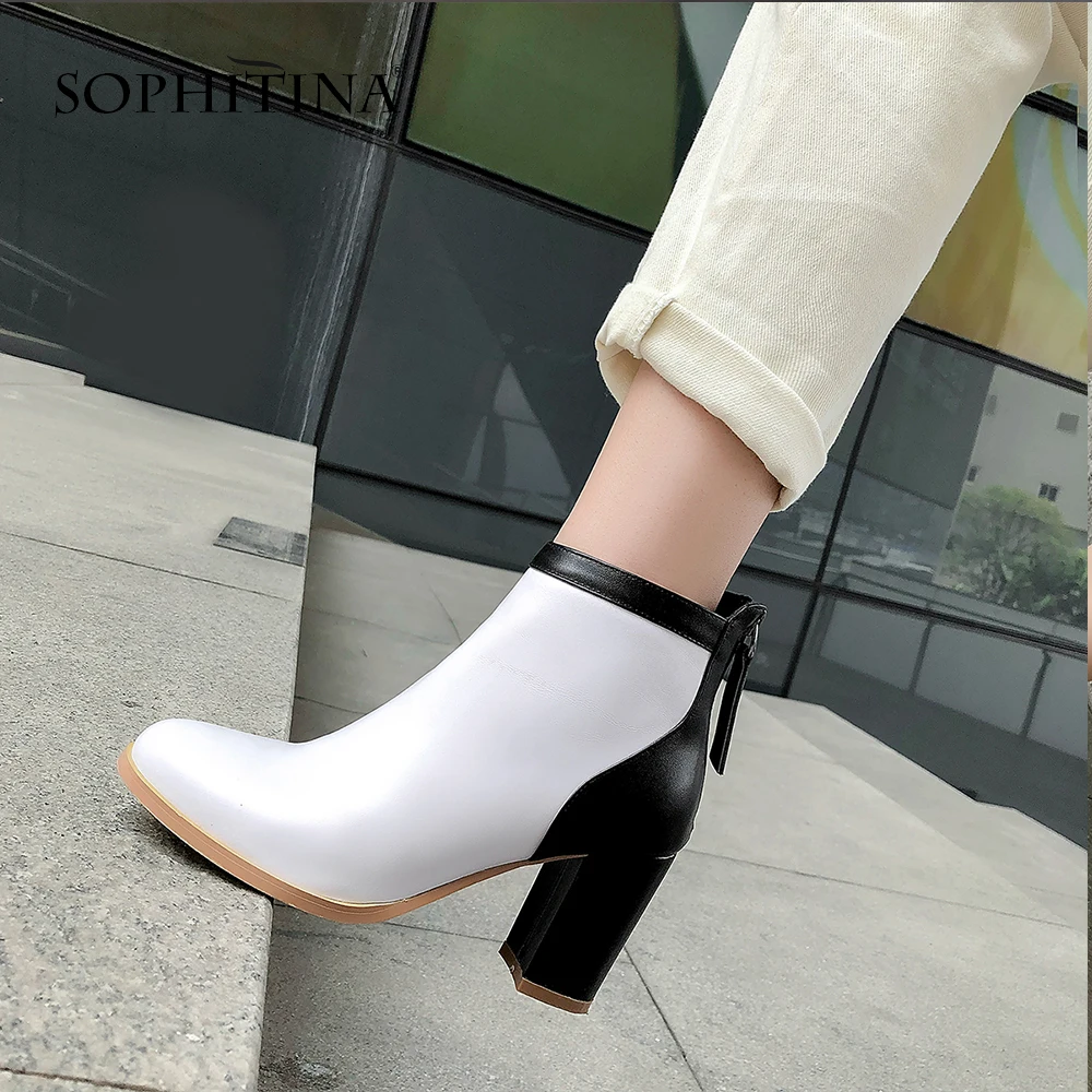 SOPHITINA/удобные ботинки с круглым носком; Высококачественная обувь из натуральной кожи на квадратном каблуке; модная разноцветная обувь; женские ботинки; MO314