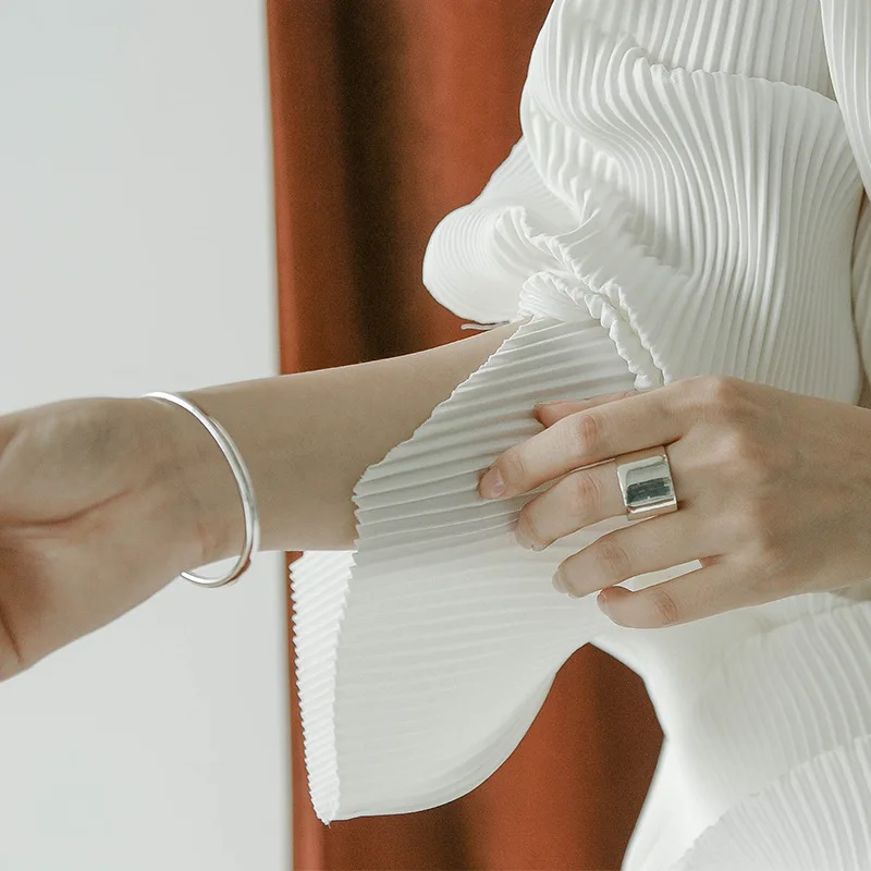 Широкая поверхность плюс Серебро S925 пробы глянцевое кольцо открытие регулируемое кольцо для женщин указательное кольцо ювелирные изделия