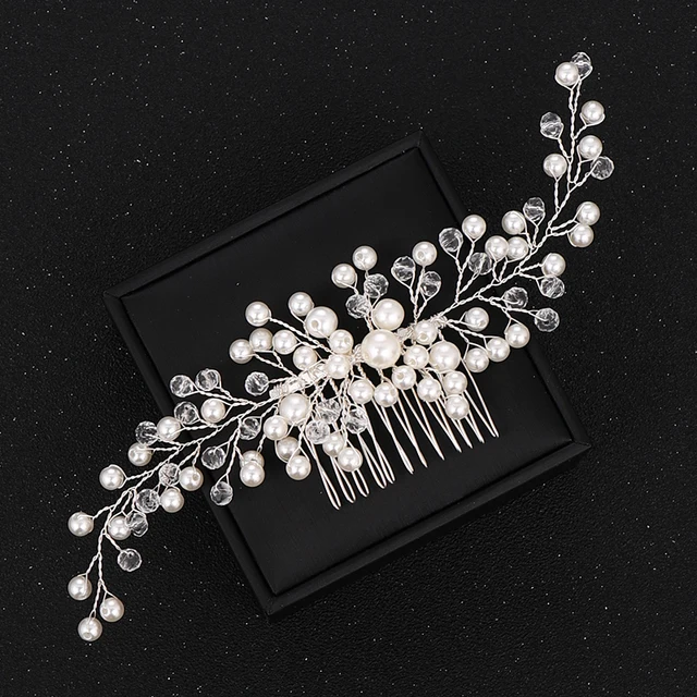 Silver Color Pearl Crystal Wedding Hair Combs Hair Accessories for Bridal Flower Headpiece Women Bride Hair ornaments Jewelry Silver