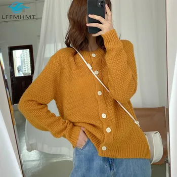 

Women's Spring Autumn Fashion Korean Lazy Style Solid Color Long Sleeve Single Breasted Outerwear Knitting Cardigan Sweater Tops