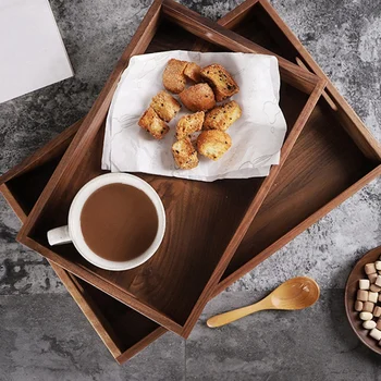 

Rectangle Black Walnut Tea Tray Serving Table Plate Snacks Food Storage Dish Hotel Home with Handle Serving Tray Coffee Breakfas