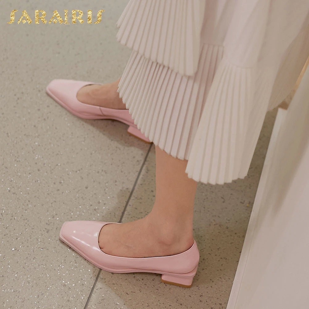 

Sarairis Hot Sale 2020 Genuine Leather INS Pumps Woman Shoes Chunky Heels Slip-On Shallow Spring Shoes Women Pumps Female