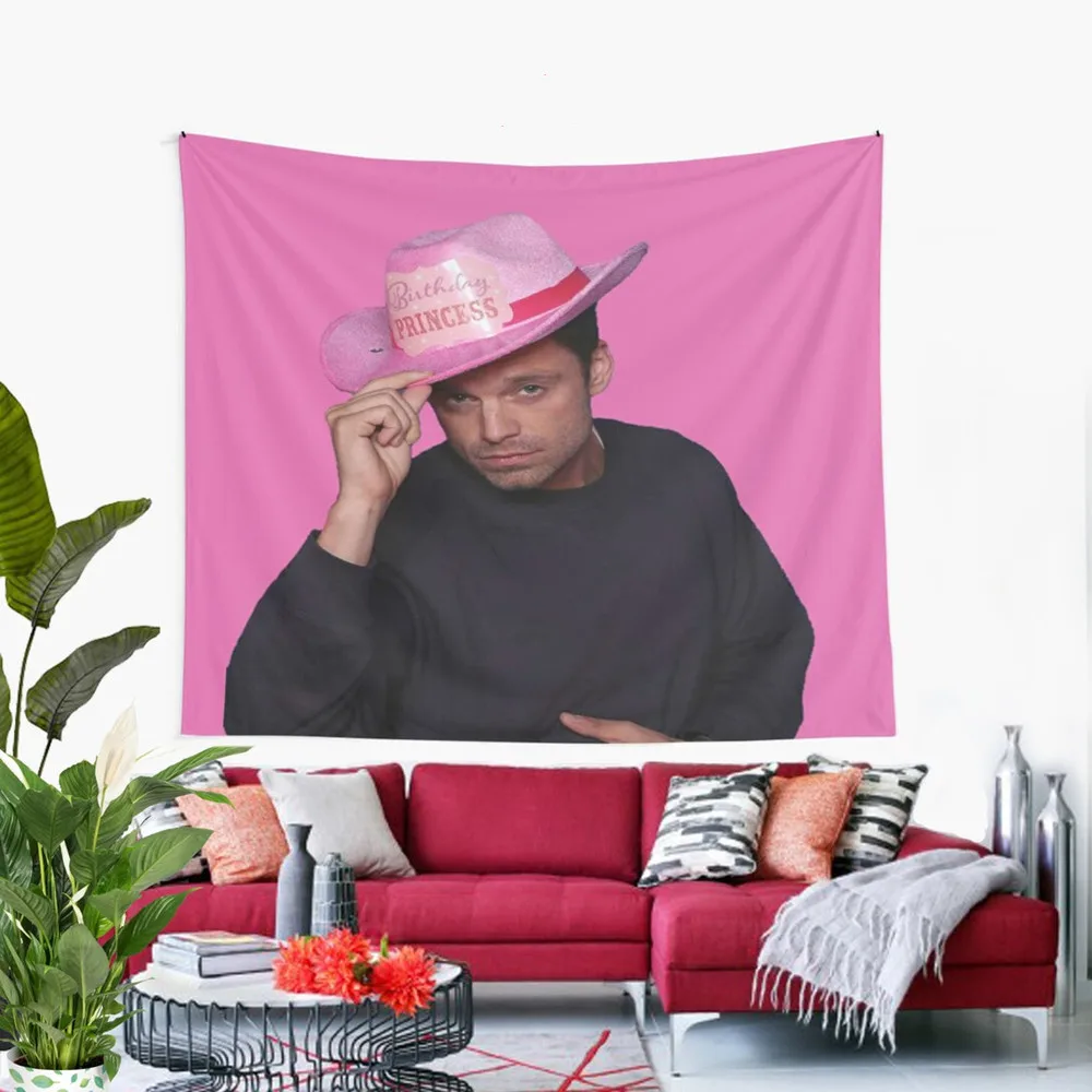Kawaii Room Decor Sebastian Stan Wall Hanging Tapestry Cute Pink