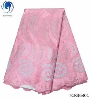 

BEAUTIFICAL cotton lace fabrics pink women swiss cotton lace fabrics for dress good quality swiss lace fabirics TCR363