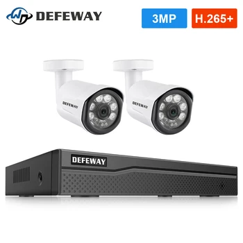 

DEFEWAY 3.0MP 4CH NVR POE Video Surveillance Kit H.265+ CCTV Security Camera System 2PCS POE IP Camera Waterproof Night Vision