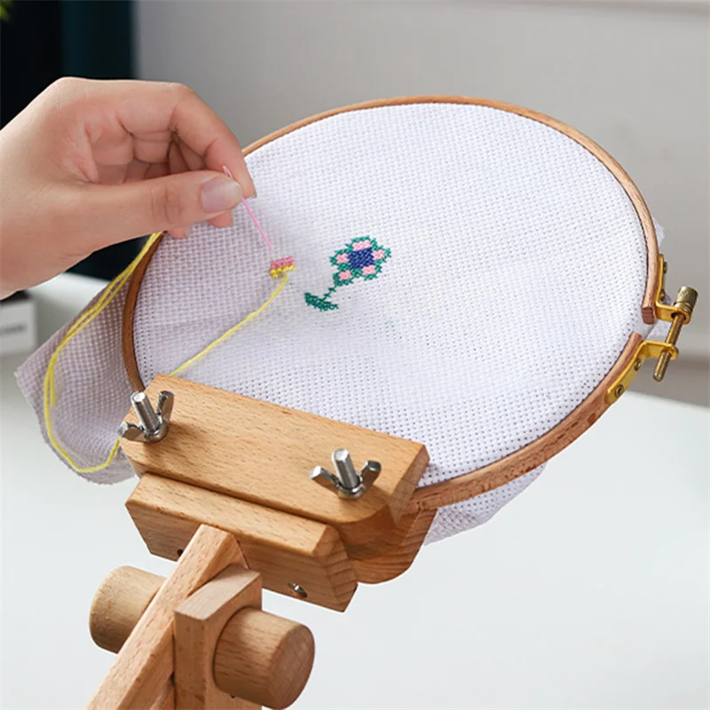 

Wooden Embroidery Hoop 360 Degree Rotation Adjustable Desktop Stand Cross Stitch Rack Frames Rings Adults Mother Gifts Sewing