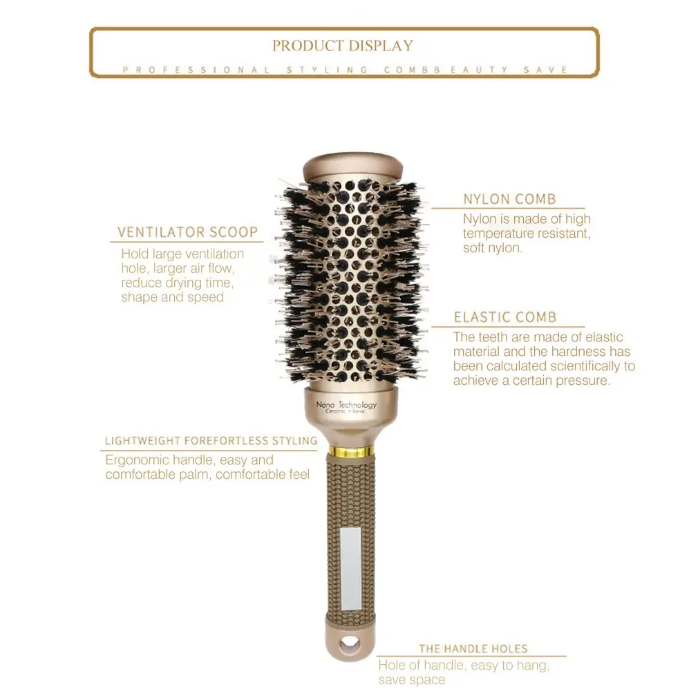 Roll Round Hair Brush Comb Brush Hair Care Tool Natural Bristle Curly Hair Brush Fluffy Comb Hairdressing Brush