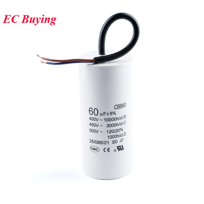 CBB60 AC 450V Motor Run Capacitor Starting Capacitor 2/3/4/5/6/8/10/12/14/15/16/18/20/25/30/40/45/50/60/70UF for Washing Machine
