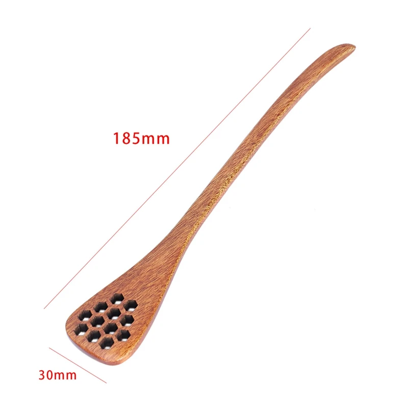 ABUI-6pcs Hand-made Solid Wood Honey Mixing Bar Carved Hollow-out Spoon 7inch(Honey Dippers