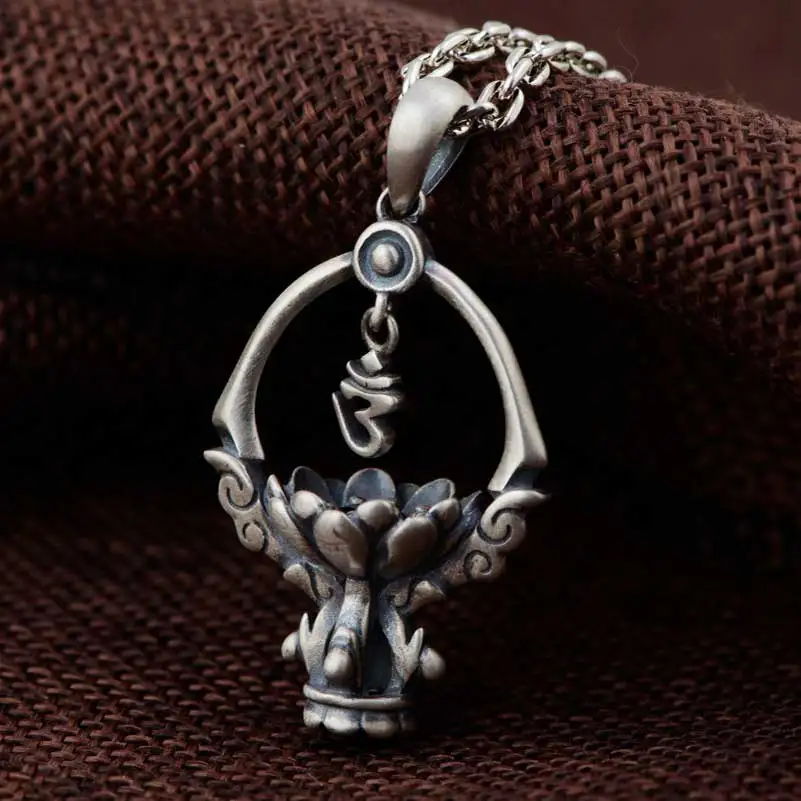 

FNJ 925 Silver Pendant for Jewelry Making Original Pure S925 Sterling Silver Pendants Women Buddha Lotus