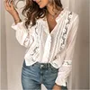 women Elegant white blouse Vintage hollow out female office ladies tops Autumn Fall Casual lace long sleeve blouse shirts ► Photo 1/5