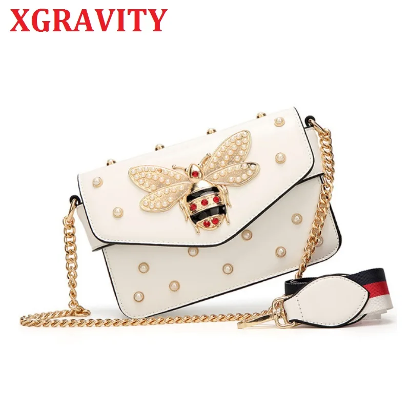 Сумка XGRAVITY H065 Женская на цепочке дизайнерская сумочка-мессенджер с Пчелой