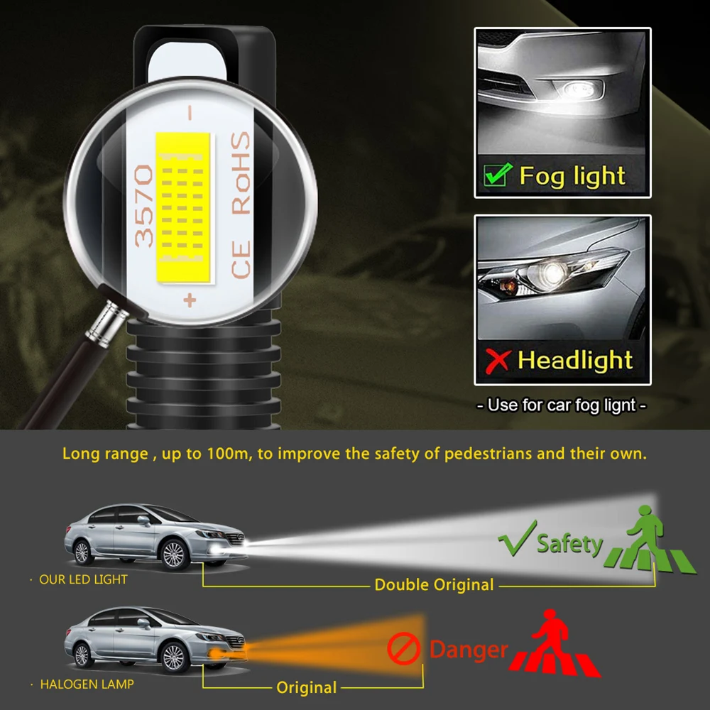 Katur Светодиодная лампа H27 2 шт. 881 Led H27W2 2400LM 6500K белый противотуманный светильник