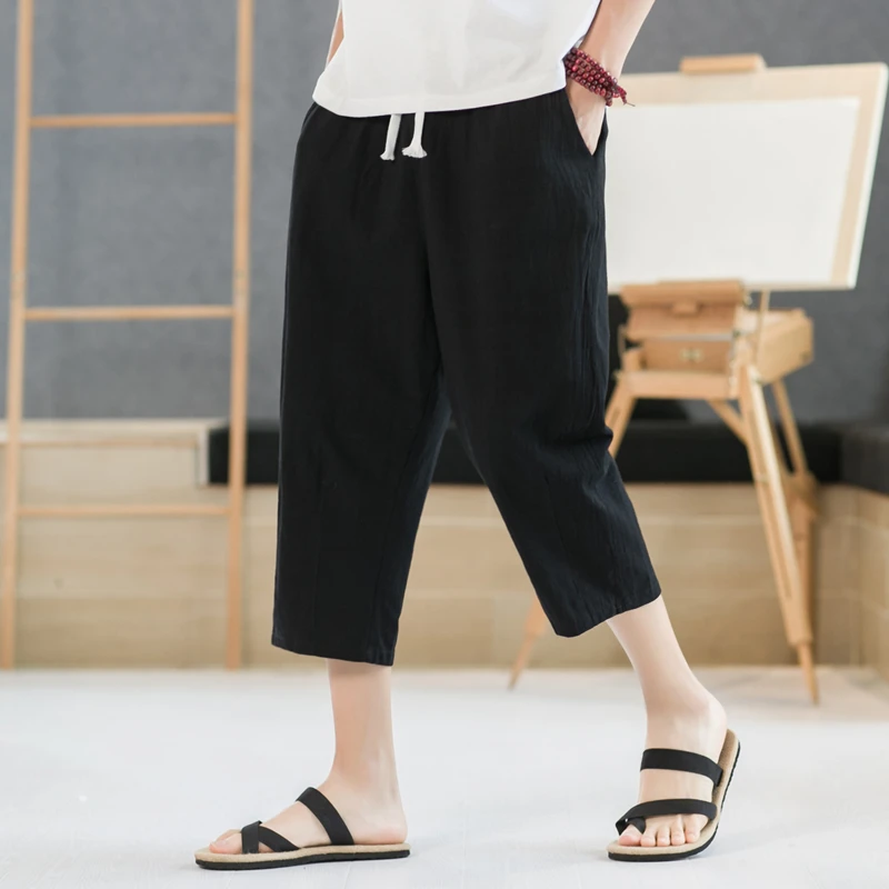 

Men Oversize Wide Leg Pants Mens Straight Casual Ankle-Length Pants Chinese Style Summer Male Harem Pants