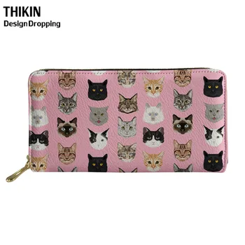 

THIKIN Women Spectacular Cats Printing Wallets Brand Designer Long Card Holder Ladies Fashion Phone Purse Feminine Money Bag