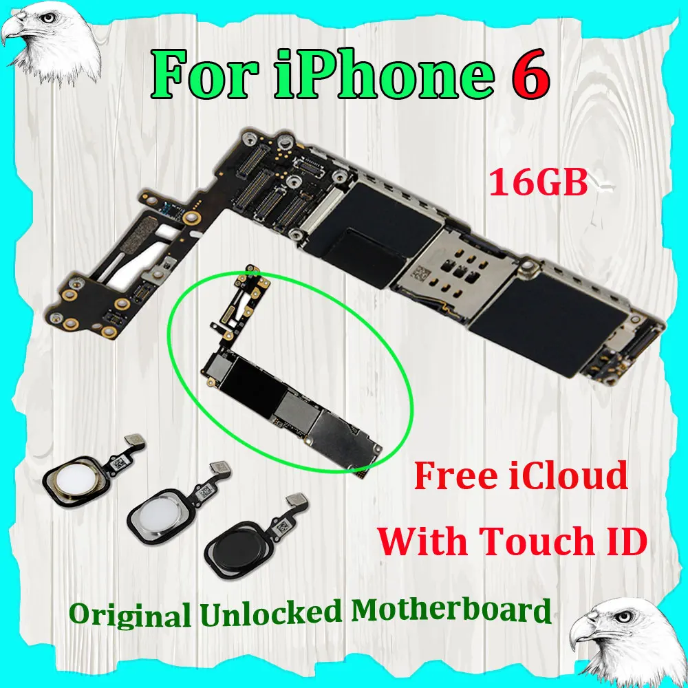 

Original 16GB Motherboard For iPhone 6 4.7'' Inch Touch ID Fingerprint Mainboard Main Logic Board GSM Unlocked NO iCloud Locked