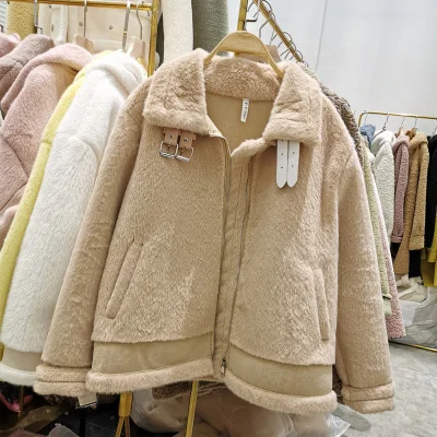 Khaki Угги с мехом высокого качества из норкового кашемира, меховое куртка Для женщин зимнее толстое теплое мягкое детское пальто плюшевая куртка в байкерском стиле; модные пальто с мехом - Цвет: Khaki
